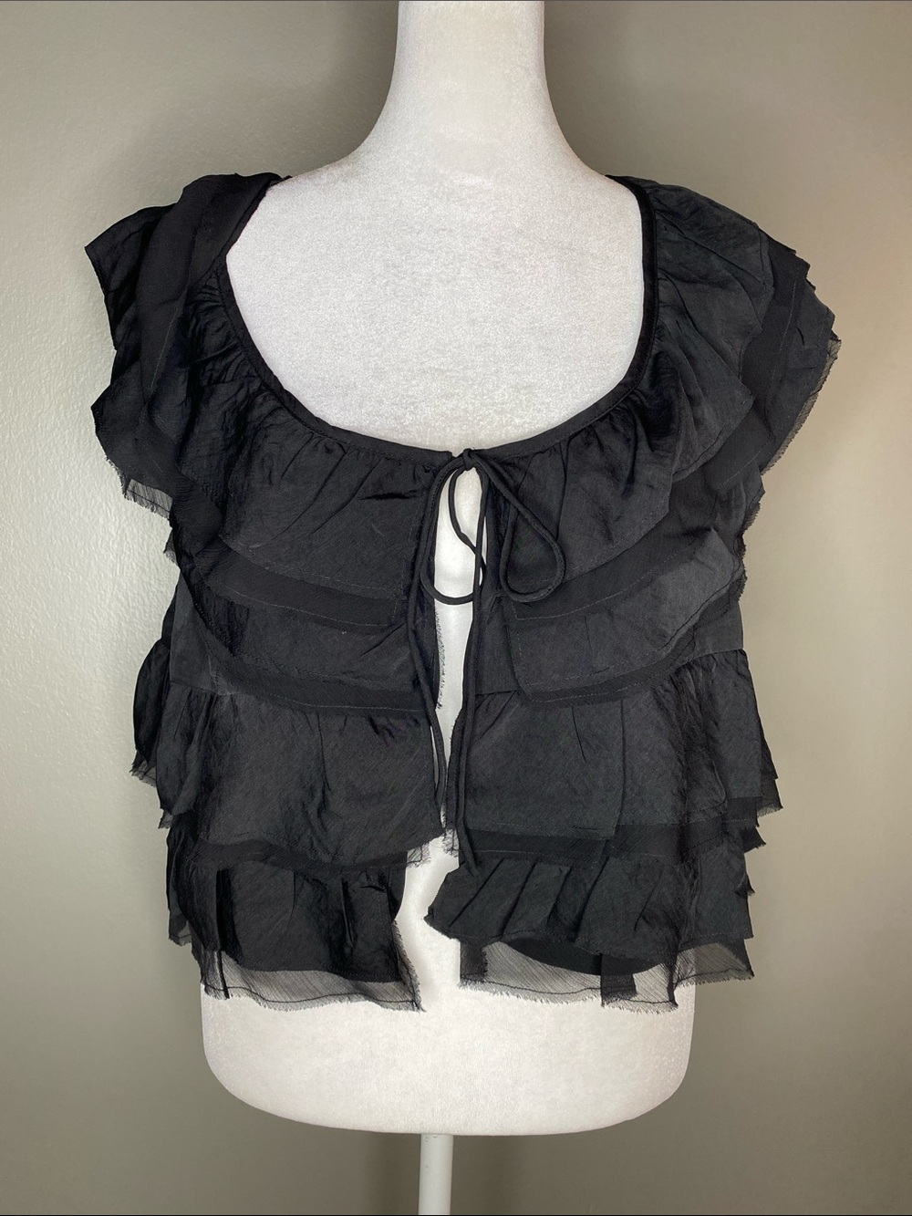 NWT! Lucky Brand Festival Second Layer Ruffle Top in Meteorite Black - Size L